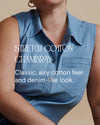 Minimalist Stretch Cotton Chambray Shirt - Dark Indigo Image Thumbnmail #5