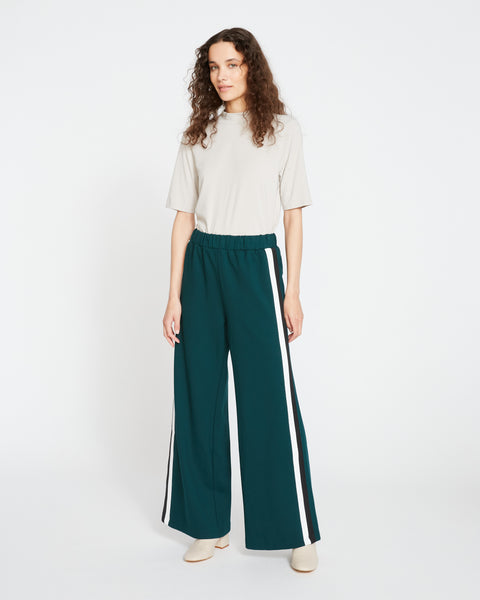 Stephanie Wide Leg Stripe Ponte Pants 30 Inch - Forest Green with