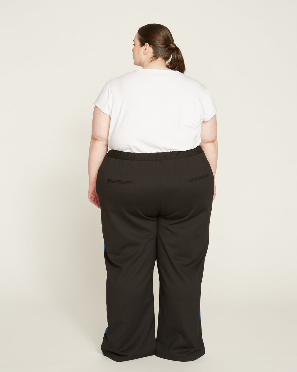 Stephanie Wide Leg Stripe Ponte Pants 30 Inch - Black with Ochre/White  Stripe