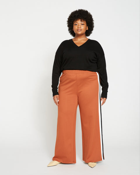 Stephanie Wide Leg Stripe Ponte Pants 30 Inch - Ginger with Black/Whit